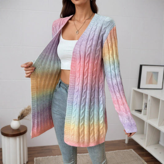 Damen Strickcardigan mit buntem Farbverlauf und lässigem Schnitt Stalluxe