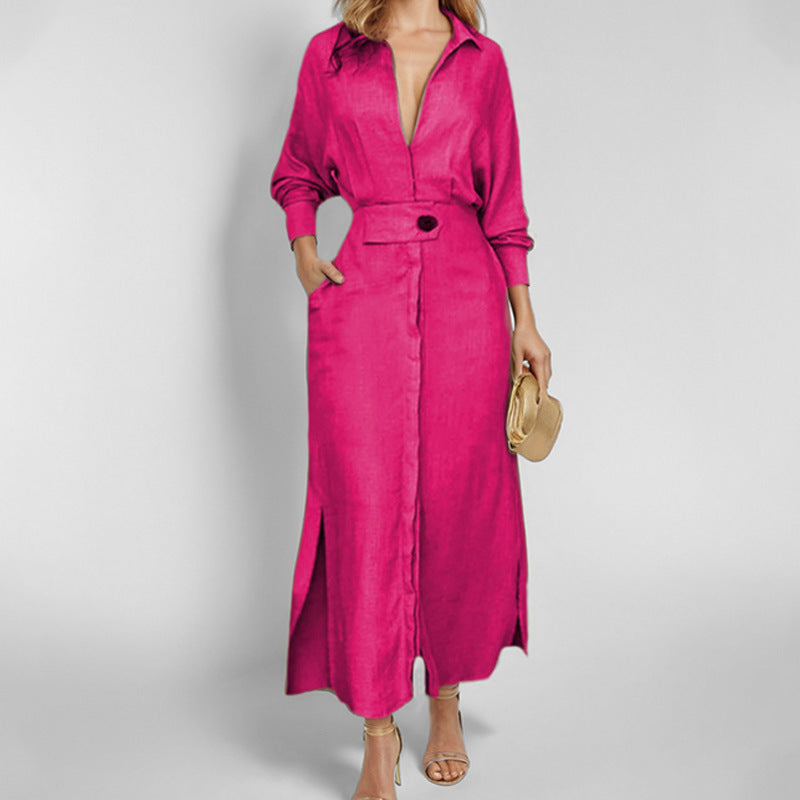 Damen Maxikleid mit schickem V-Ausschnitt und seitlichem Schlitz Stalluxe
