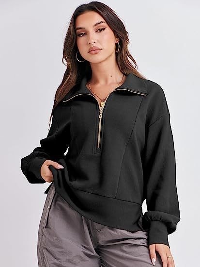 Damen Sportlicher Pullover mit Stehkragen und halbem Reißverschluss Stalluxe