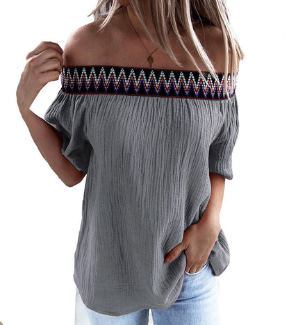 Damen Off-Shoulder Bluse mit dekorativem Ethnomuster Stalluxe