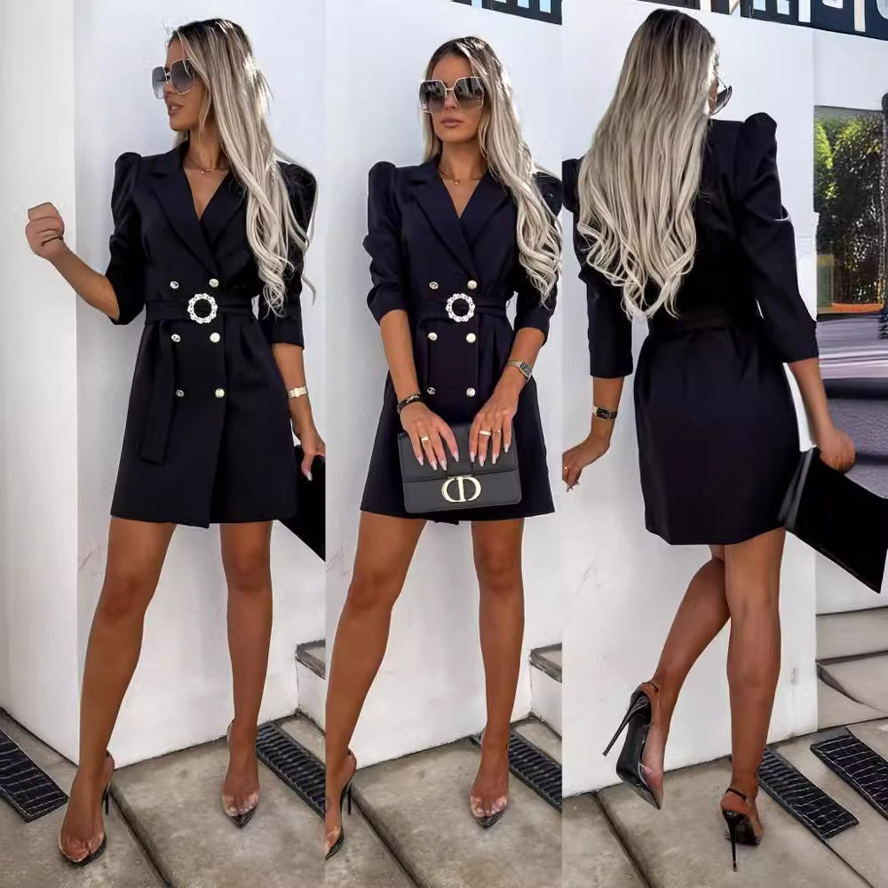 Damen Blazer-Kleid mit Gürtel und Puffärmeln Stalluxe