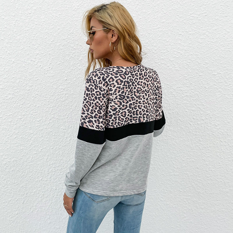 Damen sportlicher Sweatshirt mit Leopardenmuster und kontrastierenden Ärmeln Stalluxe