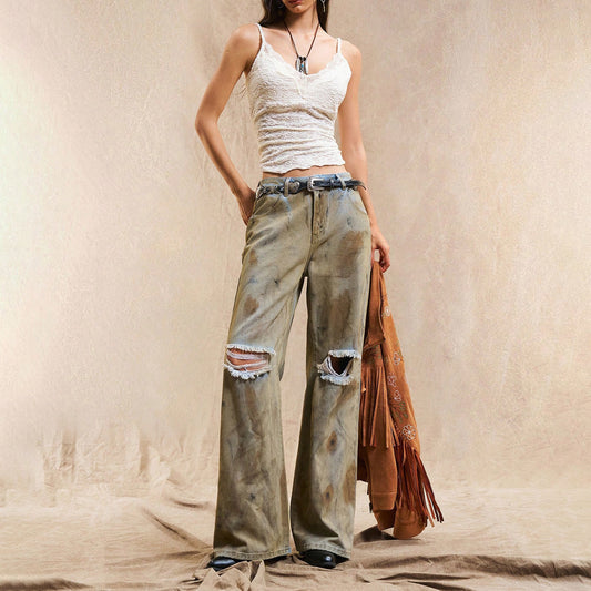 Damen Weite Jeans mit modischen Destroyed-Details und lässigem Schnitt Stalluxe