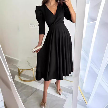 Damen Wickelkleid mit voluminösen Ärmeln und schwingendem Rock Stalluxe