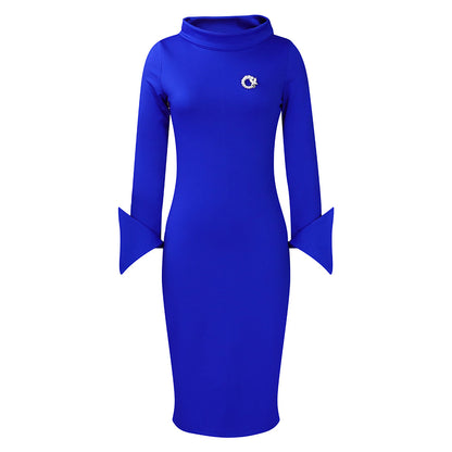 Damen Midi-Kleid mit elegantem Stehkragen und speziellen Flügelärmeln Stalluxe