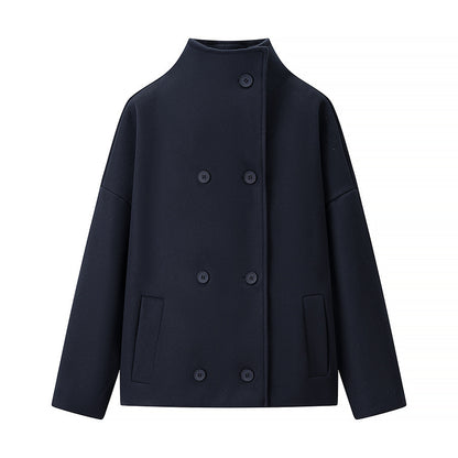 Damen modische Jacke mit hohem Kragen und doppelter Knopfleiste Stalluxe