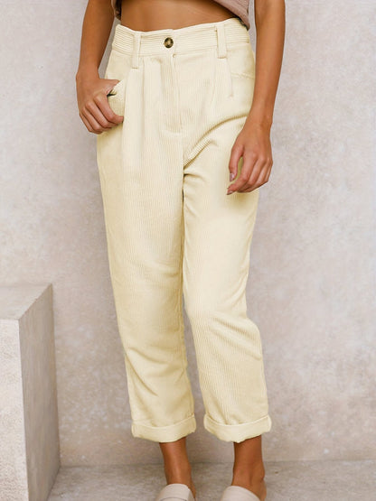 Damen Bequeme und elegante Hochtaillierte Hose mit feinem Rippmuster Stalluxe