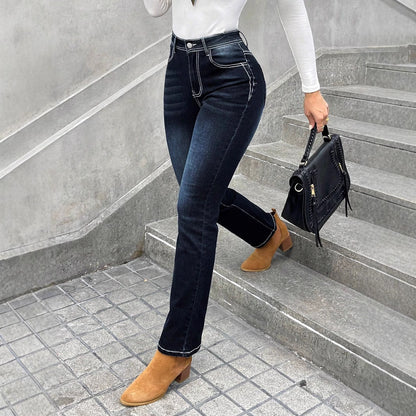 Damen Hochtaillierte Denim-Jeans mit formendem Schnitt und praktischen Taschen Stalluxe