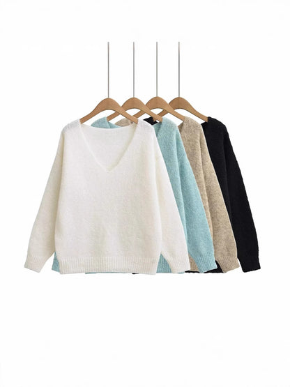 Damen Oversized V-Ausschnitt Pullover aus weichem Strick Stalluxe