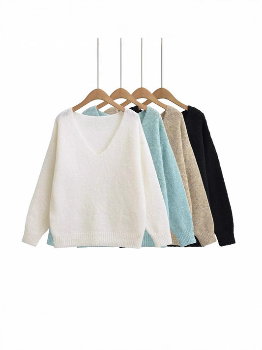 Damen Oversized V-Ausschnitt Pullover aus weichem Strick Stalluxe