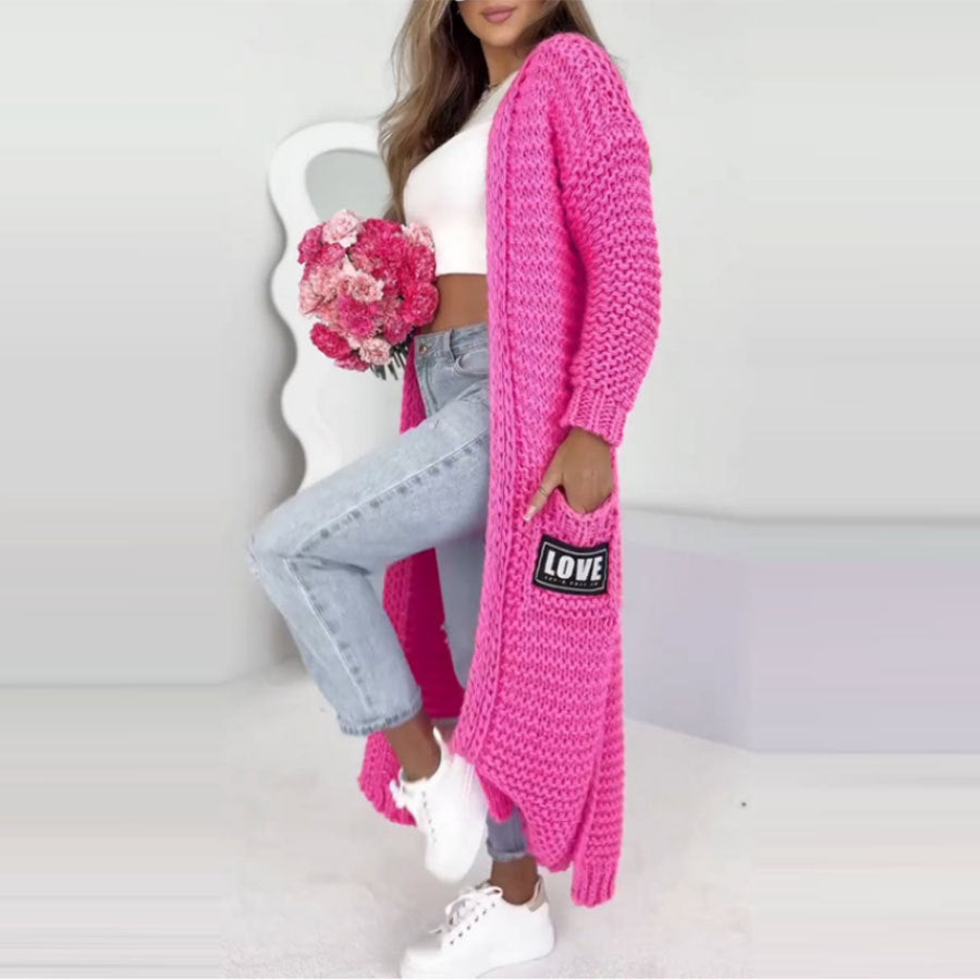 Damen elegante Strickjacke mit grafischem Muster und Taschen Stalluxe