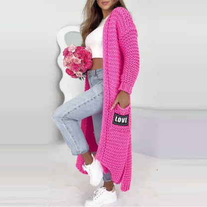 Damen elegante Strickjacke mit grafischem Muster und Taschen Stalluxe
