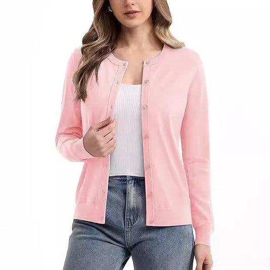 Damen kurzärmliger Strickcardigan mit eleganten Knöpfen und feiner Textur Stalluxe