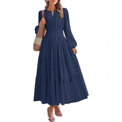 Damen Maxikleid mit langem Ärmel und Taillengürtel Stalluxe