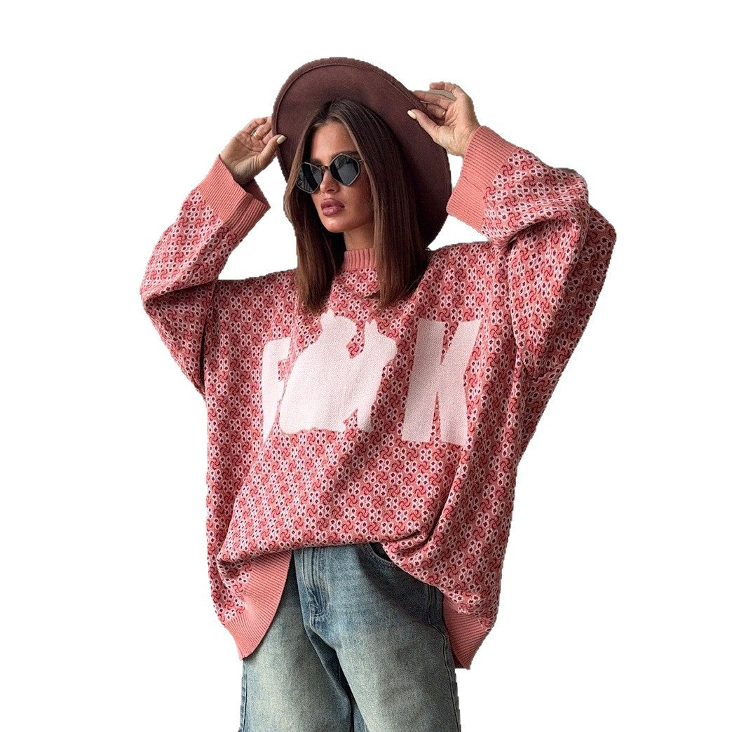Damen Oversized Strickpullover mit kreativem Motiv Stalluxe