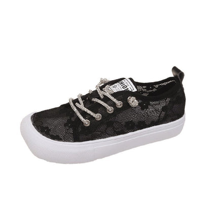Damen modische Sneakers mit elegantem Spitzenmotiv und glitzernden Schnürsenkeln Stalluxe