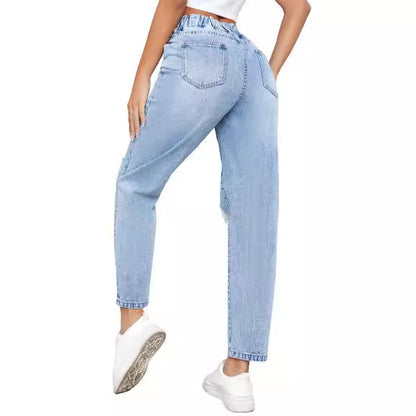 Damen High-Waist Jeans mit lässigen Rissen und elastischem Bund Stalluxe