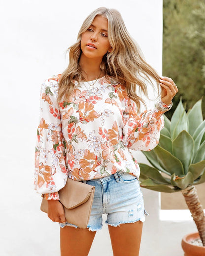 Damen Bluse mit voluminösen Ärmeln und floralem Design Stalluxe