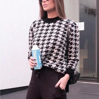 Damen Grobstrickpullover mit modernem Hahnentrittmuster und lässigem Schnitt Stalluxe