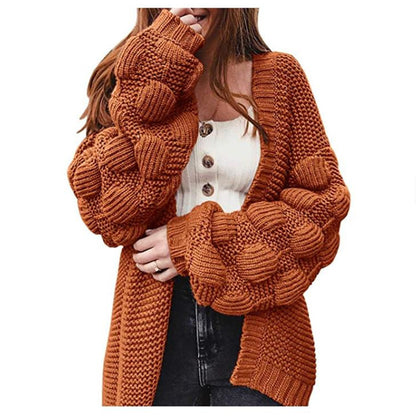 Damen Strickjacke mit voluminösen Puffärmeln und strukturierter Maschenoptik Stalluxe