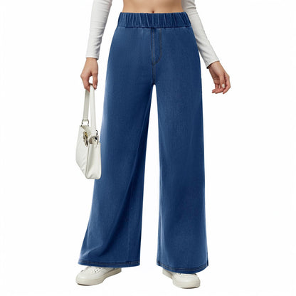 Damen weite Jeanshose mit Elastikbund und seitlichen Taschen Stalluxe