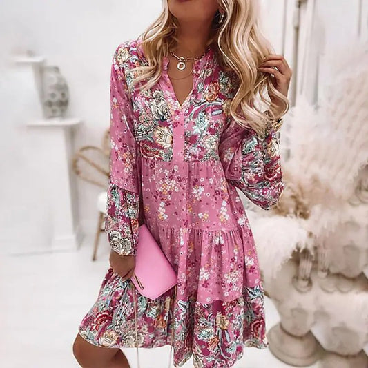 Women's Bohemian Floral Tiered Dress Stalluxe