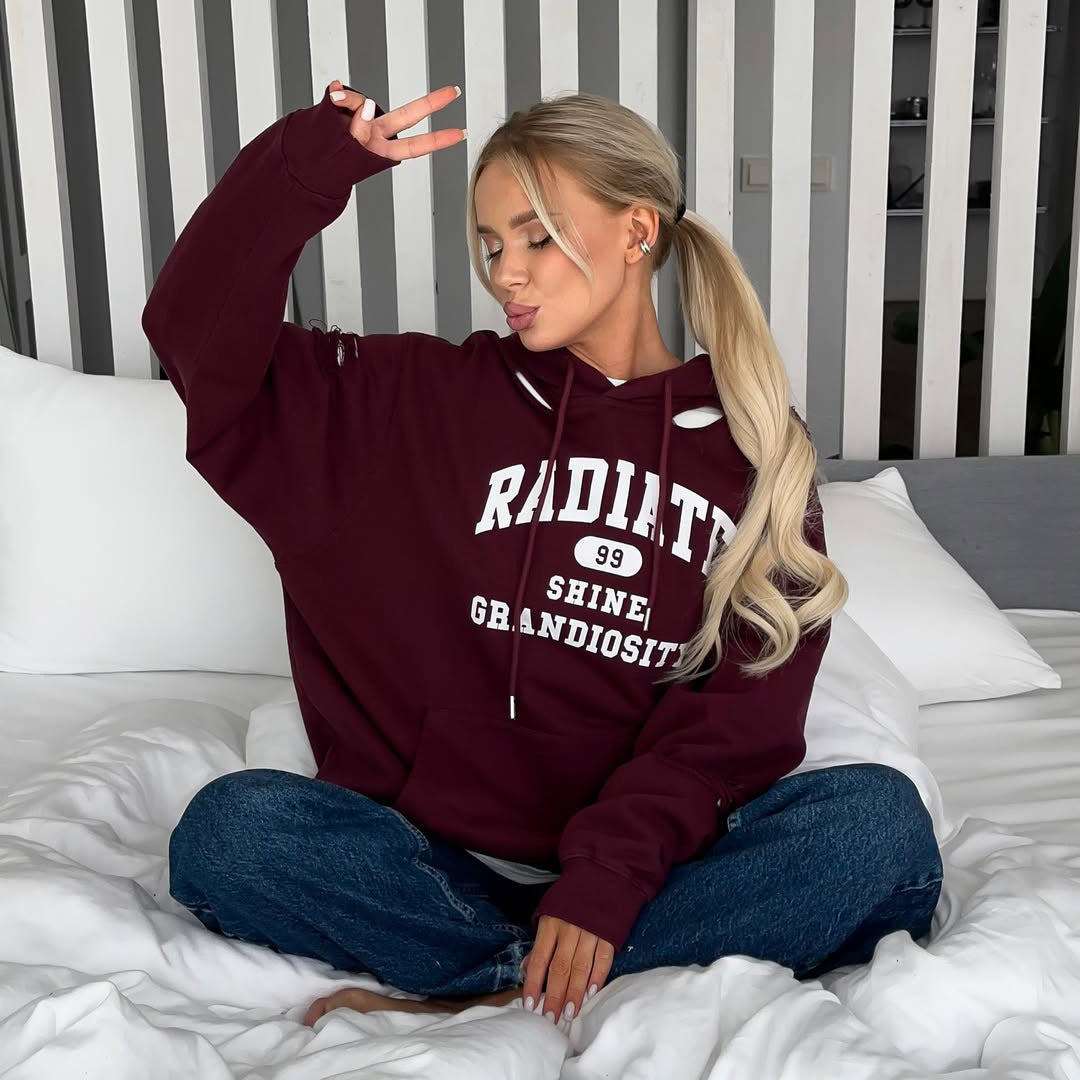 Damen Oversized Kapuzenpullover mit trendigen Rissdetails Stalluxe