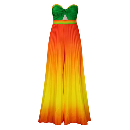 Damen strapless Maxikleid mit plissierten Details Stalluxe Grün