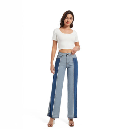 Damen Weit geschnittene Jeans im kontrastierenden Denim-Design Stalluxe