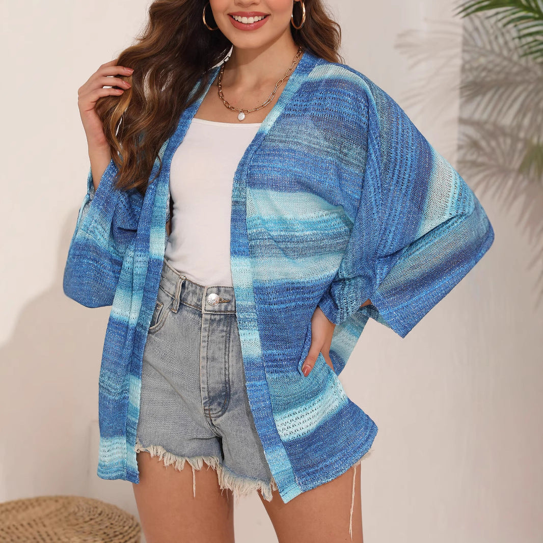Damen luftiger Kimono mit wasserfarbenem Muster Stalluxe