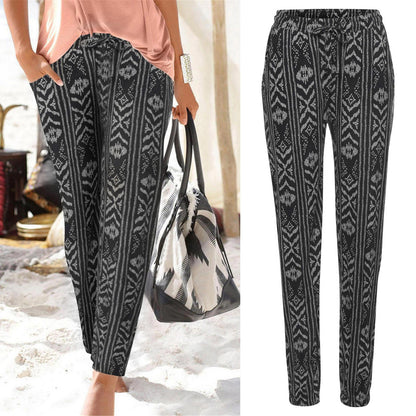 Damen Elegante Blumendruck-Hose mit Elastischem Bund und Seitentaschen Stalluxe