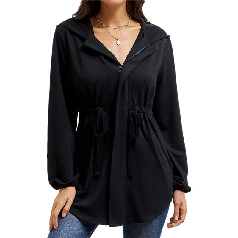 Damen lässige Oversized-Hemdjacke mit Kapuze und Taillenzug Stalluxe