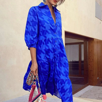 Damen Langarm-Hemdblusenkleid mit modischem Muster und praktischen Taschen Stalluxe