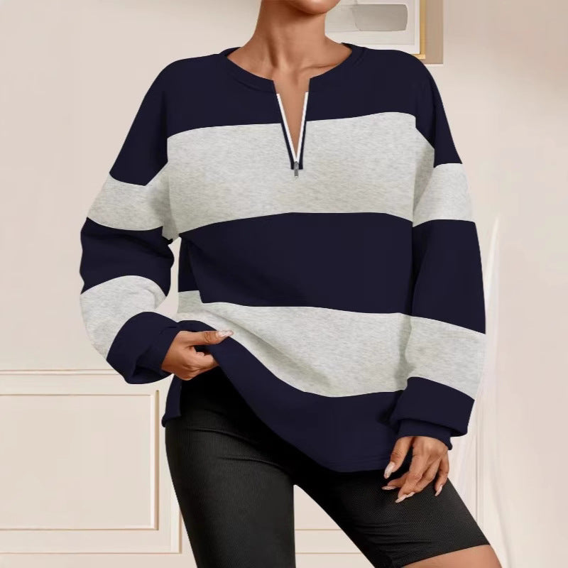Damen modischer Sweatpullover mit Reißverschluss und gestreiftem Design Stalluxe