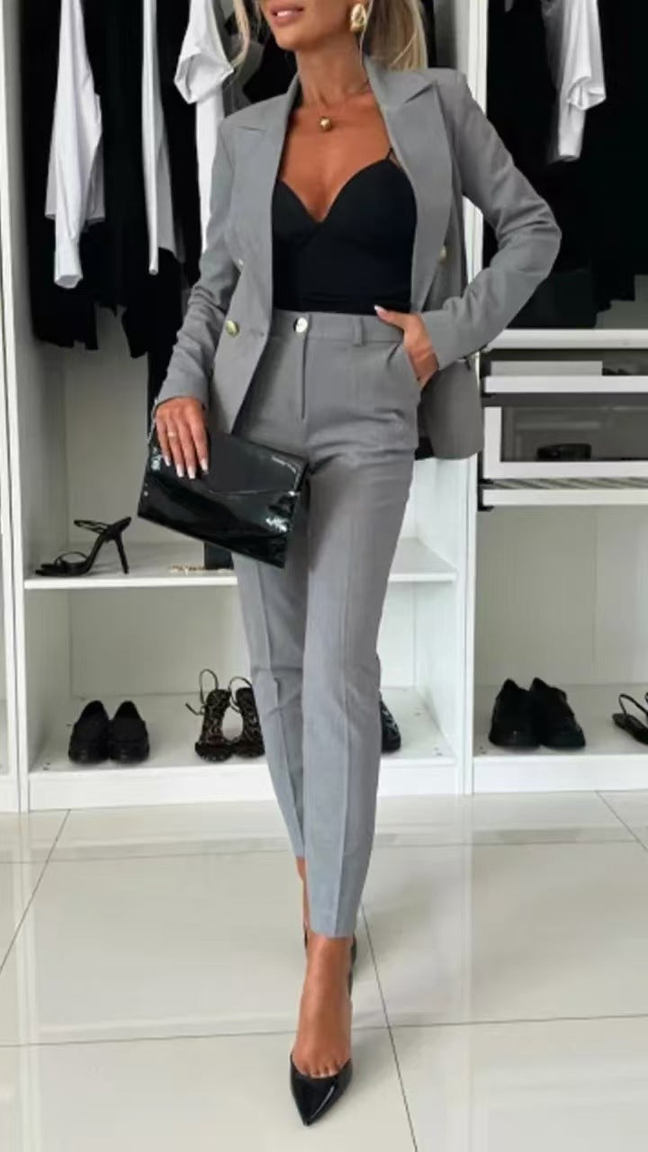 Damen Elegantes Blazer-Set mit taillierter Hose und doppelter Knopfleiste Stalluxe