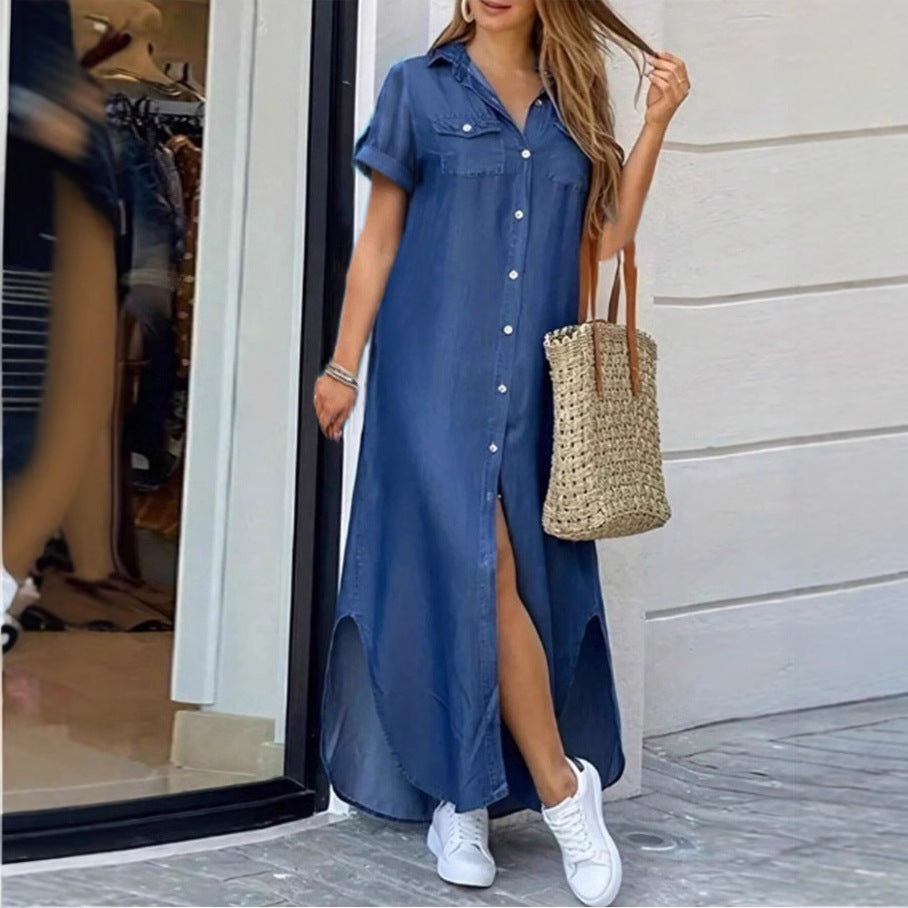 Damen Denim Hemdkleid mit Knopfdetails und seitlichem Schlitz Stalluxe