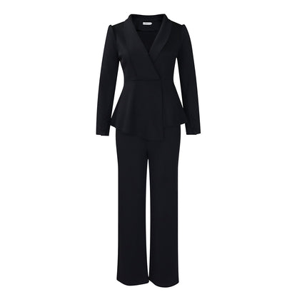 Damen elegantes Businessanzug-Set mit tailliertem Blazer und weitem Hosenbein Stalluxe