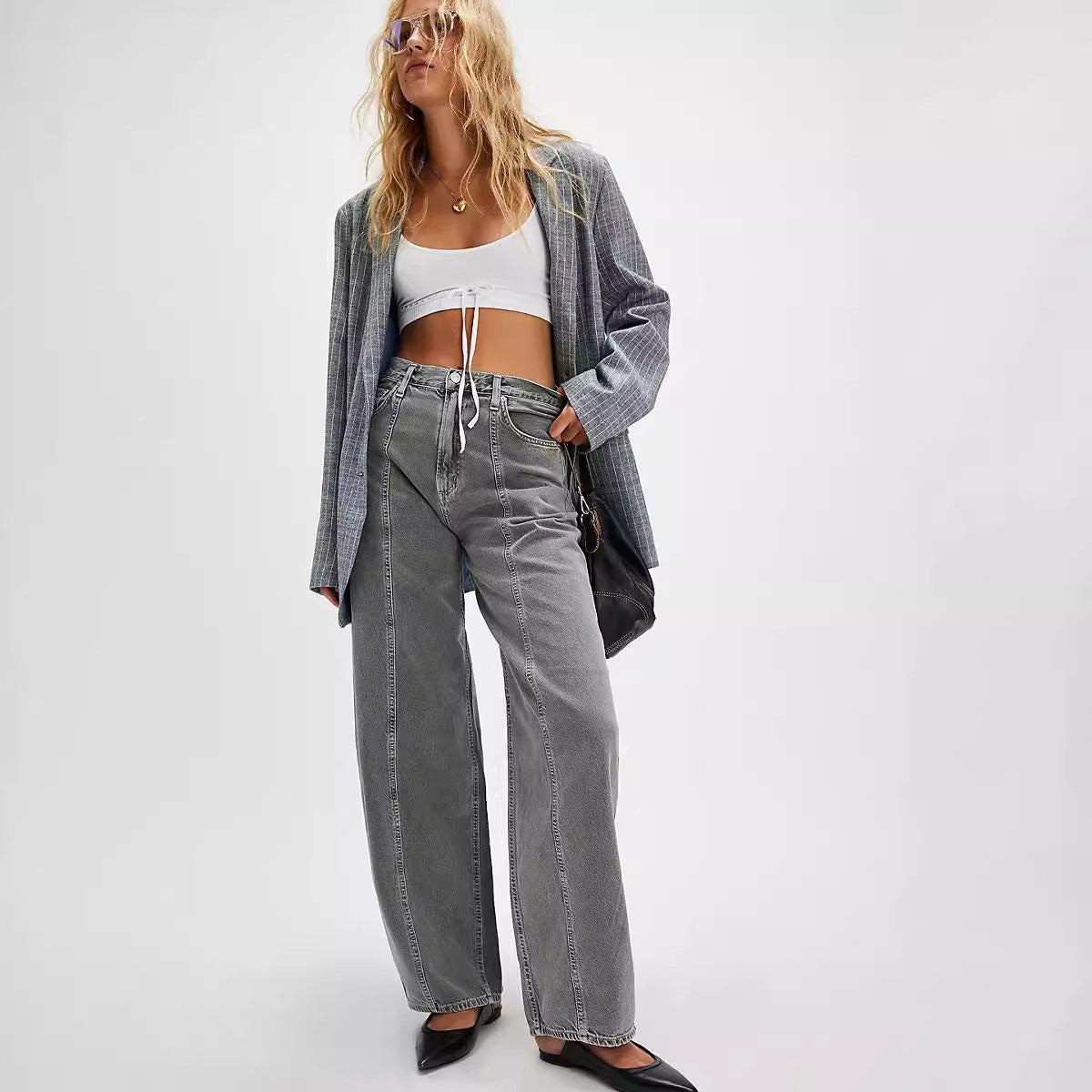 Damen Weit geschnittene Jeans im Vintage-Stil mit hohem Bund Stalluxe