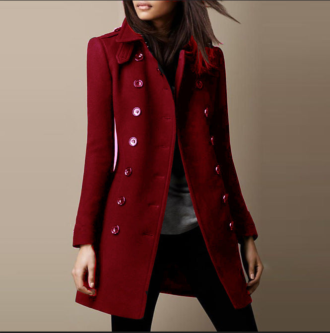 Damen eleganter Wollmantel mit doppelter Knopfleiste und klassischem Revers Stalluxe