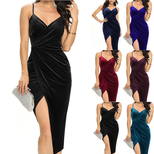 Damen Glitzerndes Samt Wickel-Midi-Kleid Stalluxe