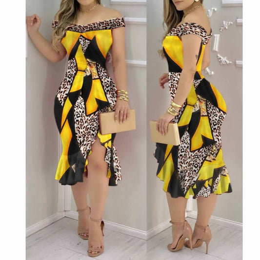 Damen Elegant Off-Shoulder Kleid mit asymmetrischem Schnitt und Rüschendetails Stalluxe