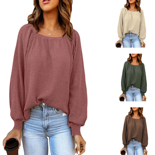 Damen Oversize Strickpullover mit weitem Ausschnitt und Puffärmeln Stalluxe