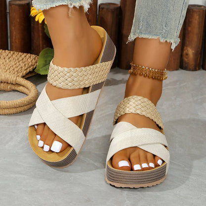 Damen Bequeme Zehentrenner-Sandalen mit geflochtenem Riemendesign und rutschfester Sohle Stalluxe