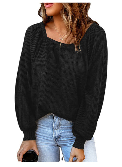 Damen Oversize Strickpullover mit weitem Ausschnitt und Puffärmeln Stalluxe