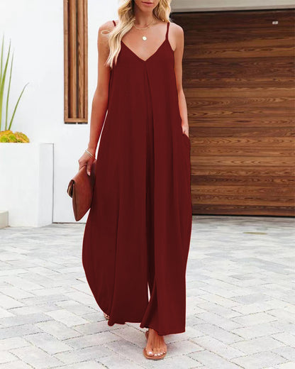 Damen Smarter Jumpsuit mit tiefem V-Ausschnitt und Seitentaschen Stalluxe