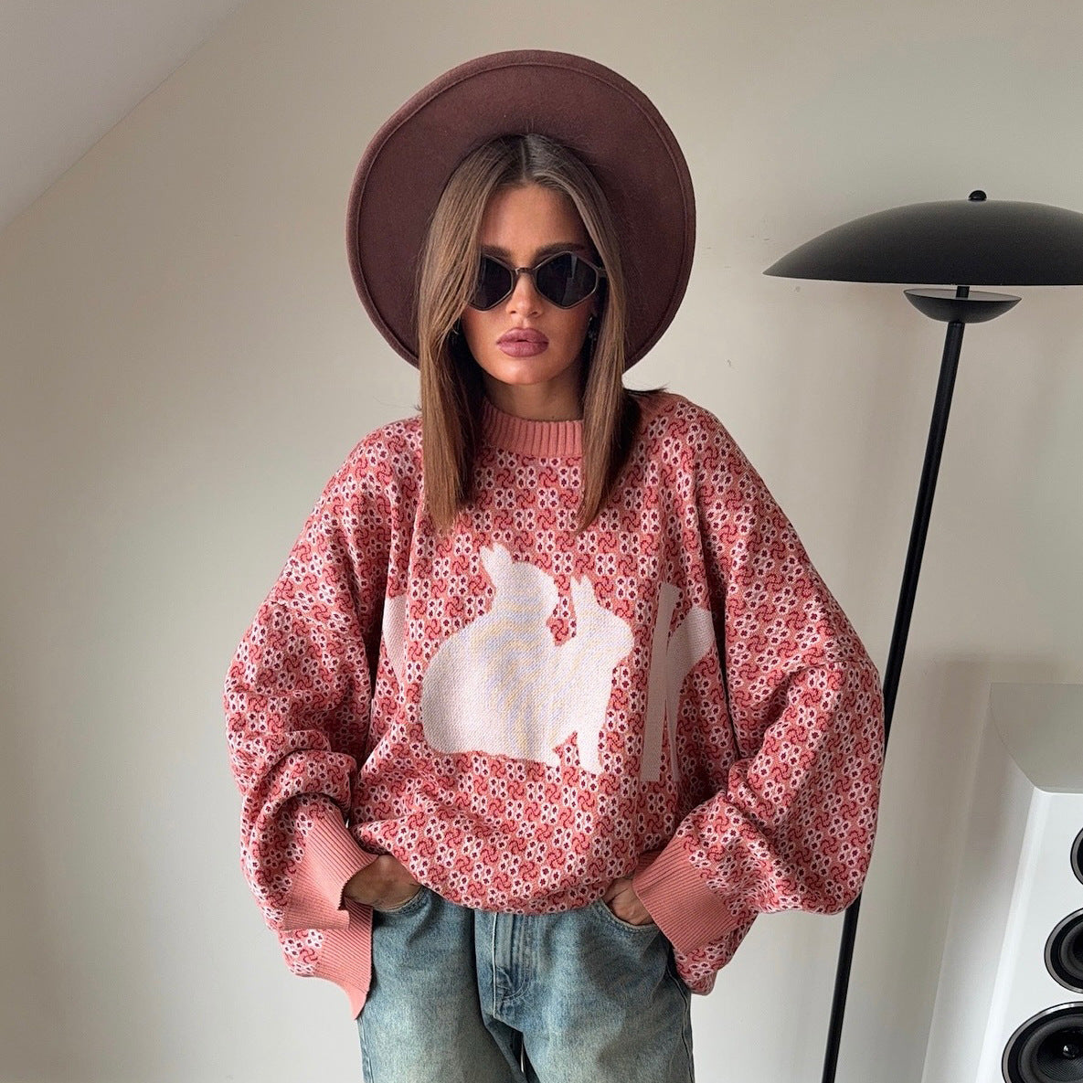 Damen Oversized Strickpullover mit kreativem Motiv Stalluxe