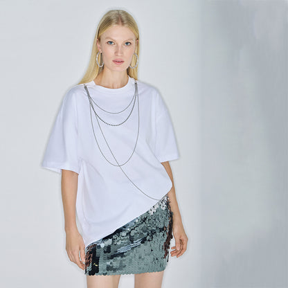 Damen Oversized T-Shirt mit dekorativem Kettenakzent Stalluxe