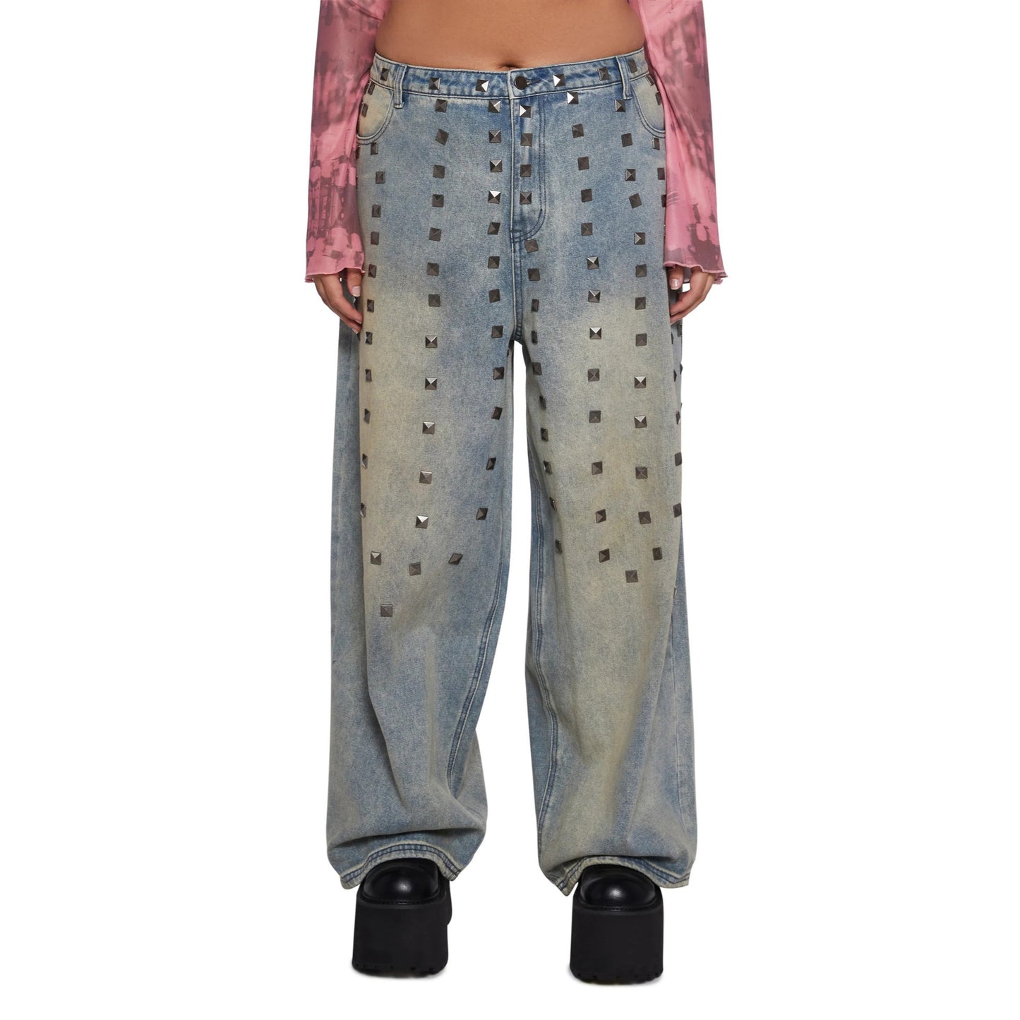 Damen Weite Jeans mit auffälligen Nieten-Applikationen Stalluxe