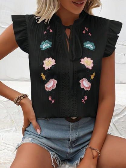 Damen Bluse mit floralen Stickereien und Rüsche Stalluxe