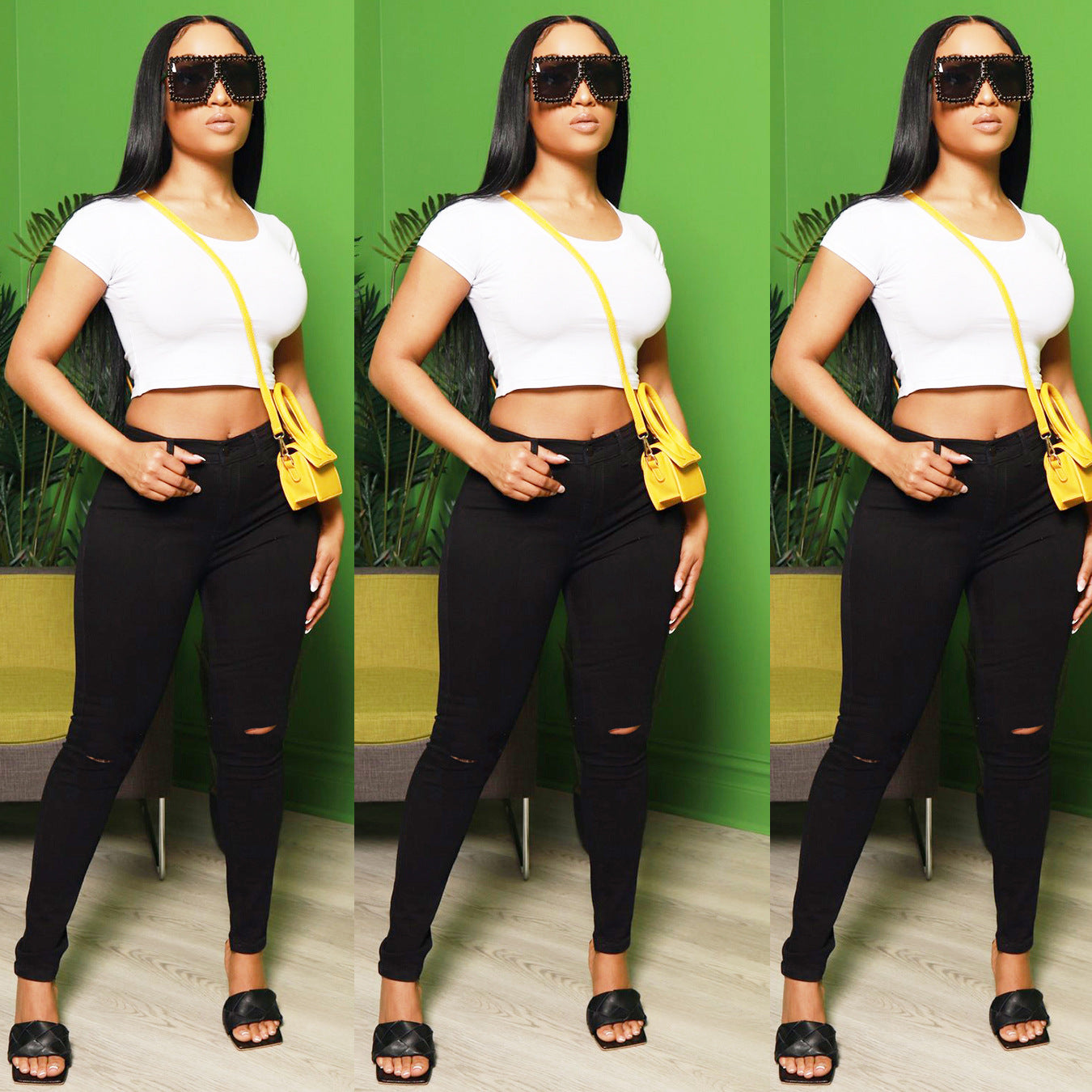 Damen Hochtaillierte Ripped Skinny Jeans mit modischen Designelementen Stalluxe